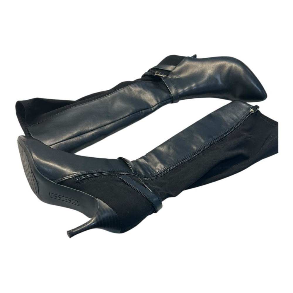 Tahari Sleek Black Heeled Boots with Strap